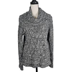 eight eight eight Gray Cowl Neck Cable Knit Sweater Pullover Top Sz Large Cotton